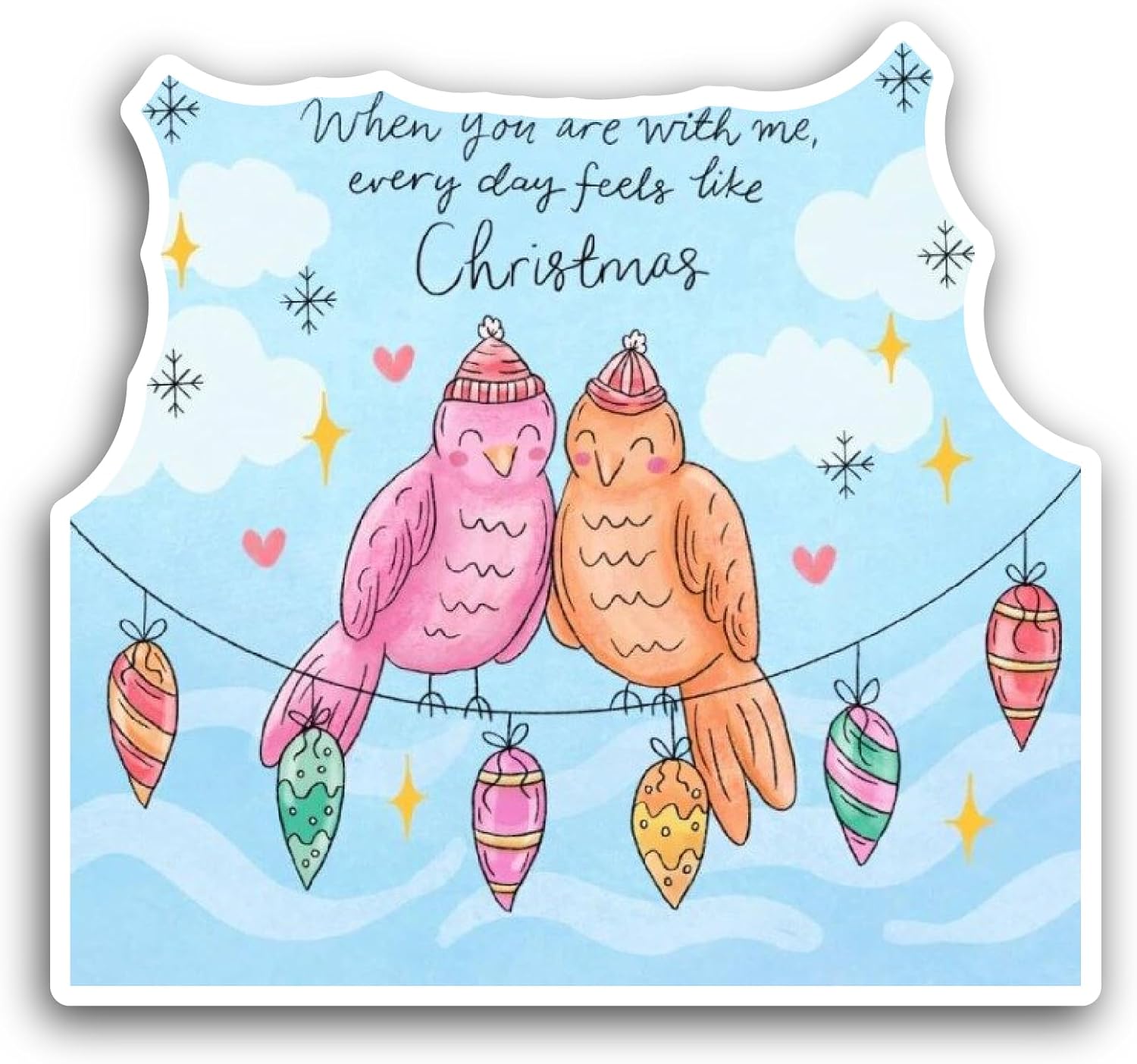 2 (Pieces) 3" and 5" Cute Christmas Birds Sticker, Waterproof Vinyl Decals for Many Purpose Like Cars, Trucks, Laptops, Phones, Windows and More