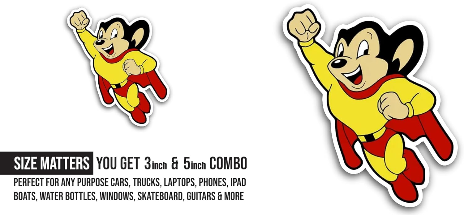 2 (Pieces) 3" and 5" Mouse Cartoon Character Sticker, Waterproof Vinyl Decals for Many Purpose Like Cars, Trucks, Laptops, Phones, Windows and More