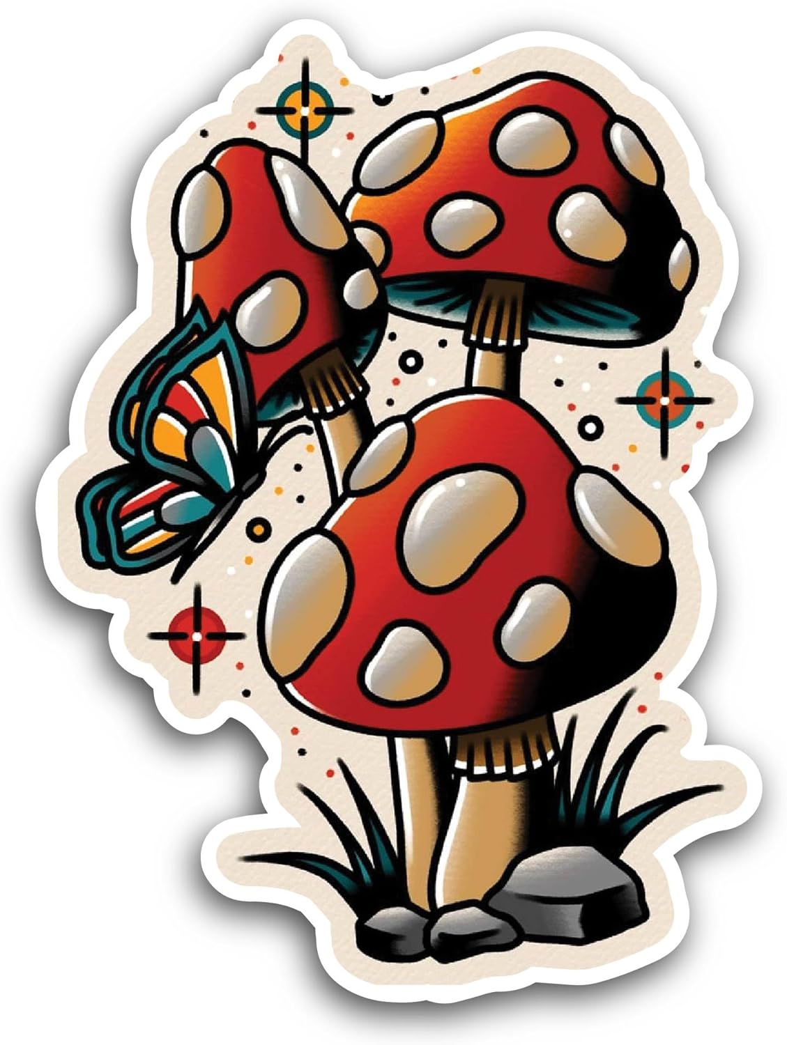 2 (Pieces) 3" and 5" Mushrooms Sticker, Waterproof Vinyl Decals for Many Purpose Like Cars, Trucks, Laptops, Phones, Windows and More