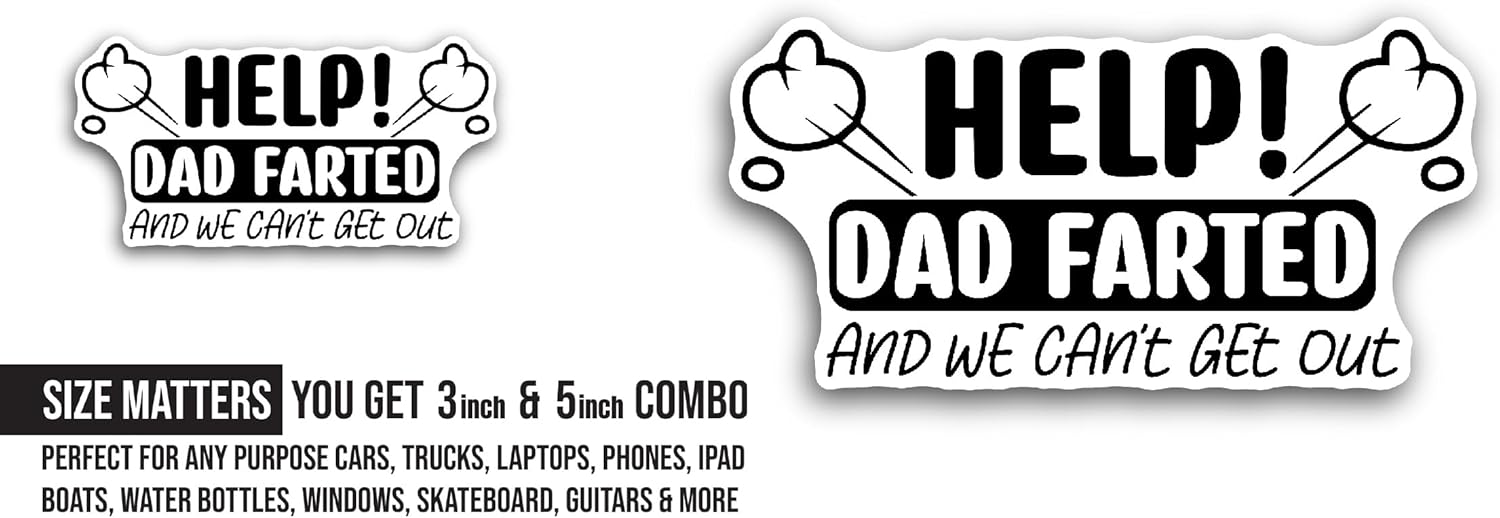 2 (Pieces) 3" and 5" Help Sticker, Waterproof Vinyl Decals for Many Purpose Like Cars, Trucks, Laptops, Phones, Windows and More