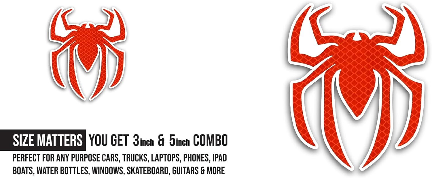 2 (Pieces) 3" and 5" Cartoon Spider Sticker, Waterproof Vinyl Decals for Many Purpose Like Cars, Trucks, Laptops, Phones, Windows and More
