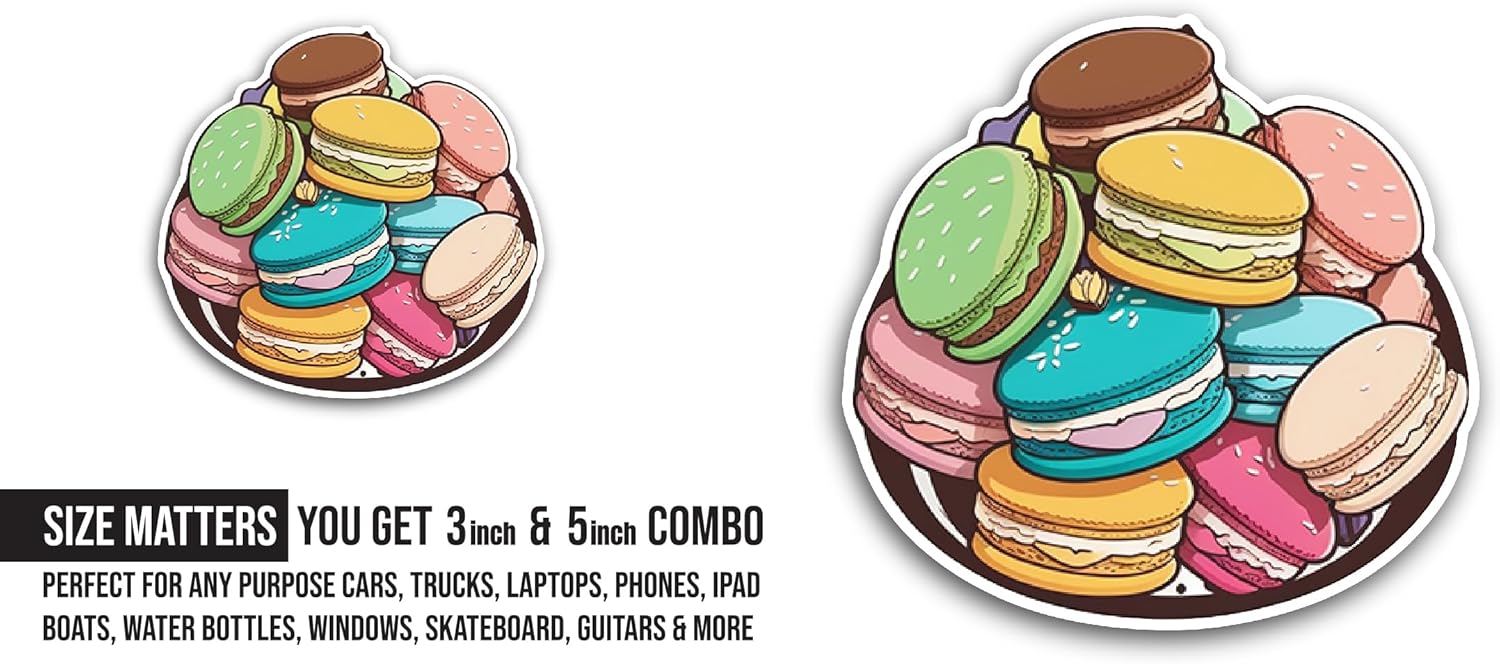2 (Pieces) 3" and 5" Macaron Cookies Sticker, Waterproof Vinyl Decals for Many Purpose Like Cars, Trucks, Laptops, Phones, Windows and More