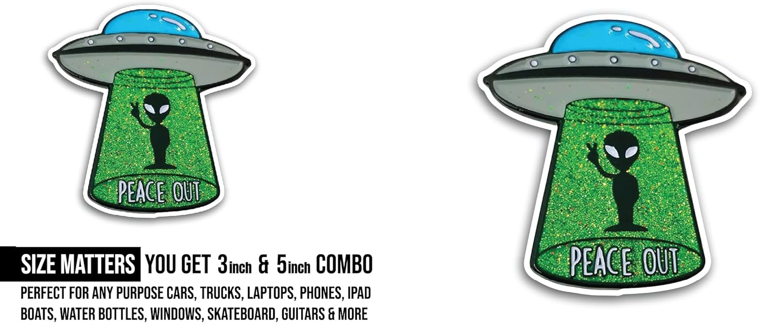 2 (Pieces) 3" and 5" Peace Out Sticker, Waterproof Vinyl Decals for Many Purpose Like Cars, Trucks, Laptops, Phones, Windows and More