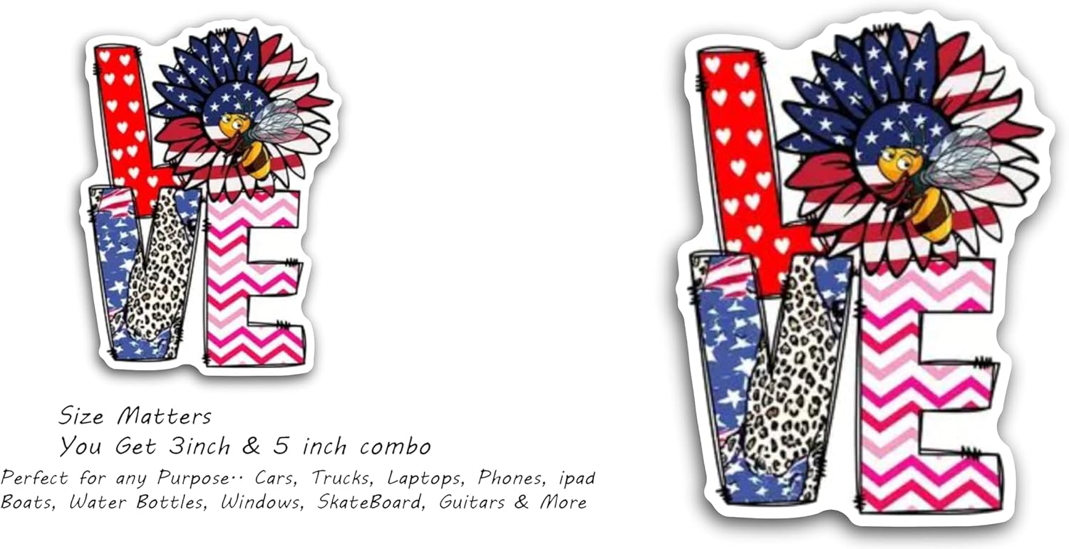 2 (Pieces) 3" and 5" Love Design Color stickerke Cars, Trucks, Laptops, Phones, Windows and More