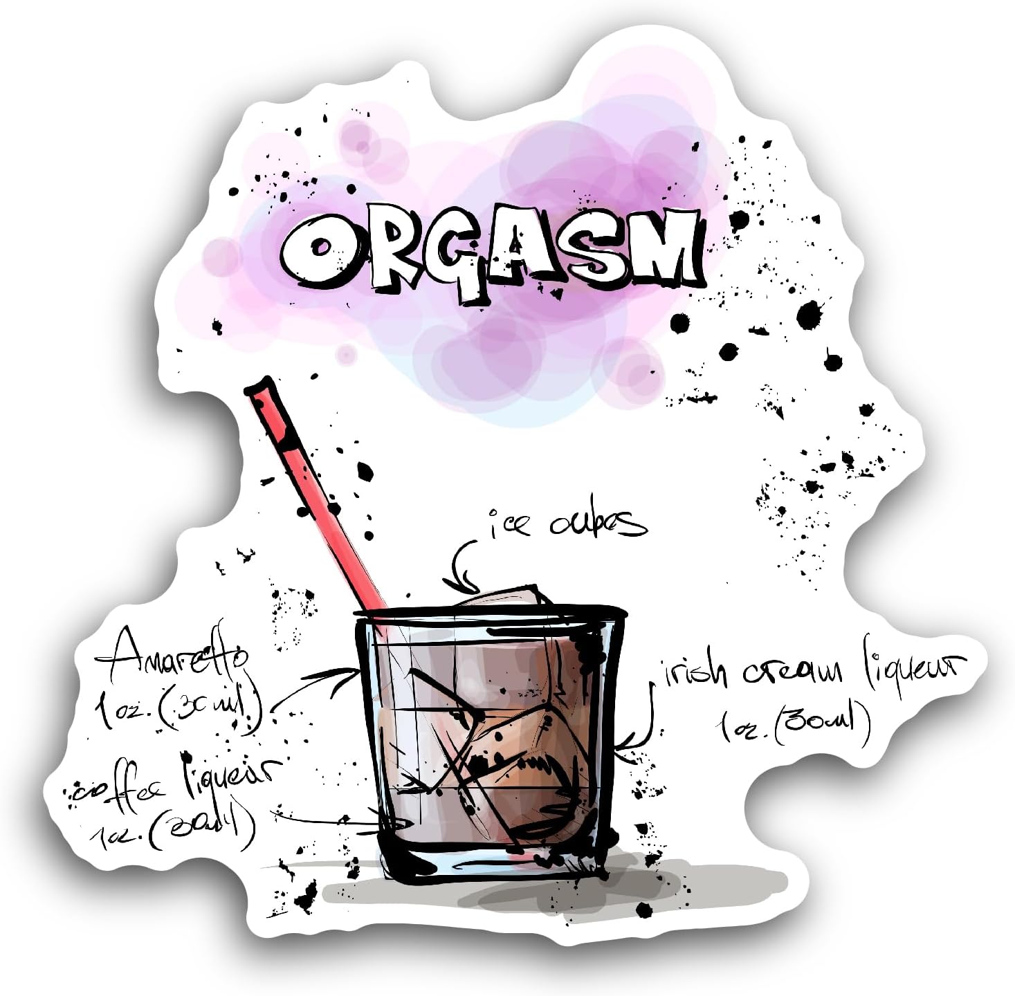 2 (Pieces) 3" and 5" Orgasm Cocktail Sticker, Waterproof Vinyl Decals for Many Purpose Like Cars, Trucks, Laptops, Phones, Windows and More