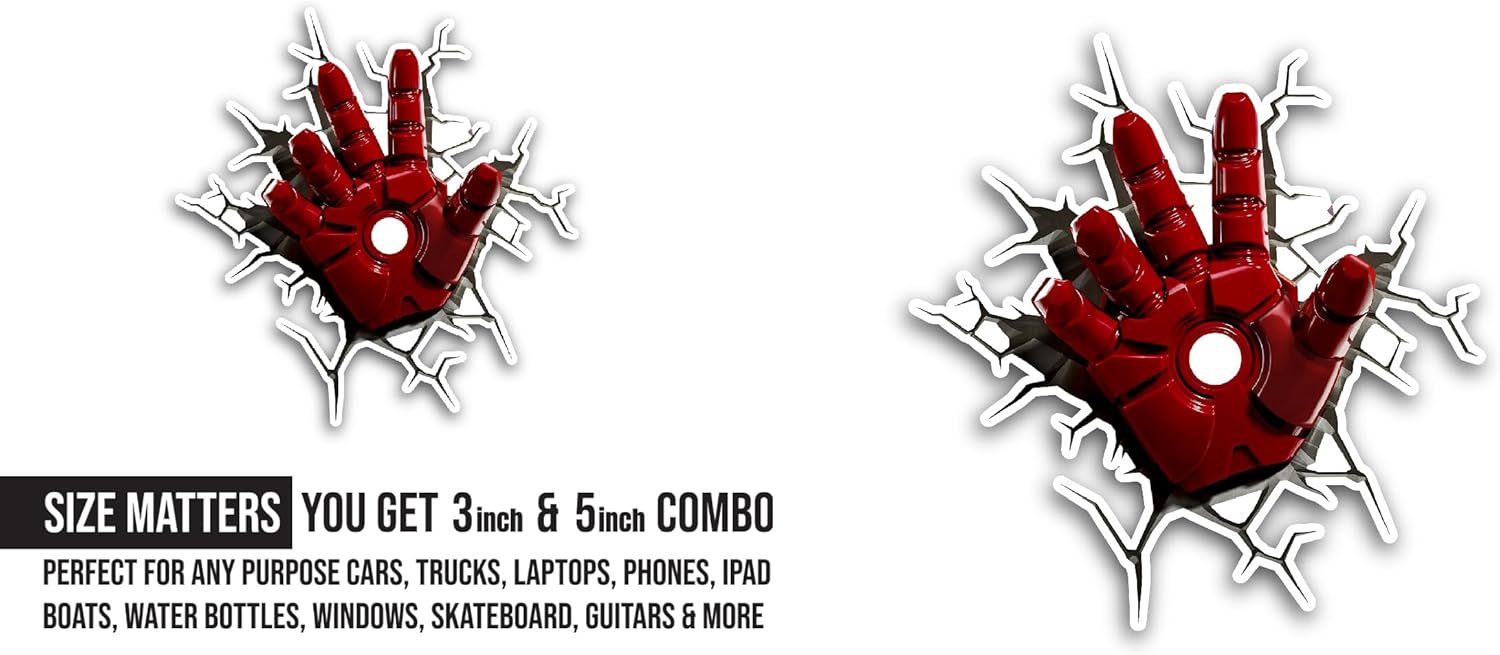 2 (Pieces) 3" and 5" Red Iron Hand Sticker, Waterproof Vinyl Decals for Many Purpose Like Cars, Trucks, Laptops, Phones, Windows and More