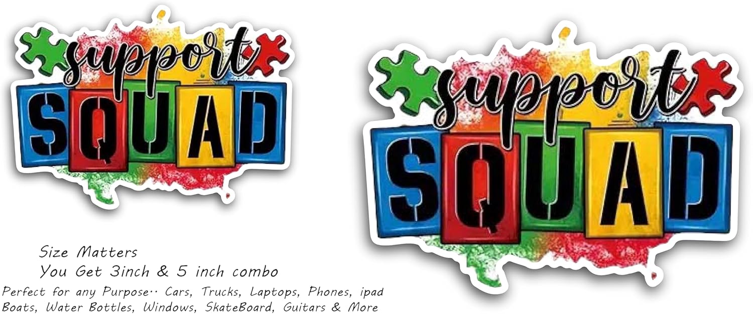 2 (Pieces) 3" and 5" Support Squad Decal Sticker, Waterproof Vinyl Decals for Many Purpose Like Cars, Trucks, Laptops, Phones, Windows and More
