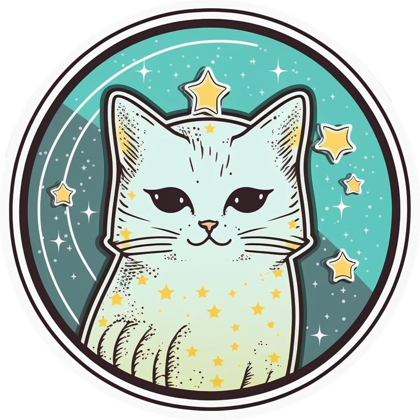 Inspirational Quote "A Cute cat in The Star Circle Sticker" Motivational Sticker Vinyl Decal Motivation Stickers- 5" Vinyl Sticker Waterproof