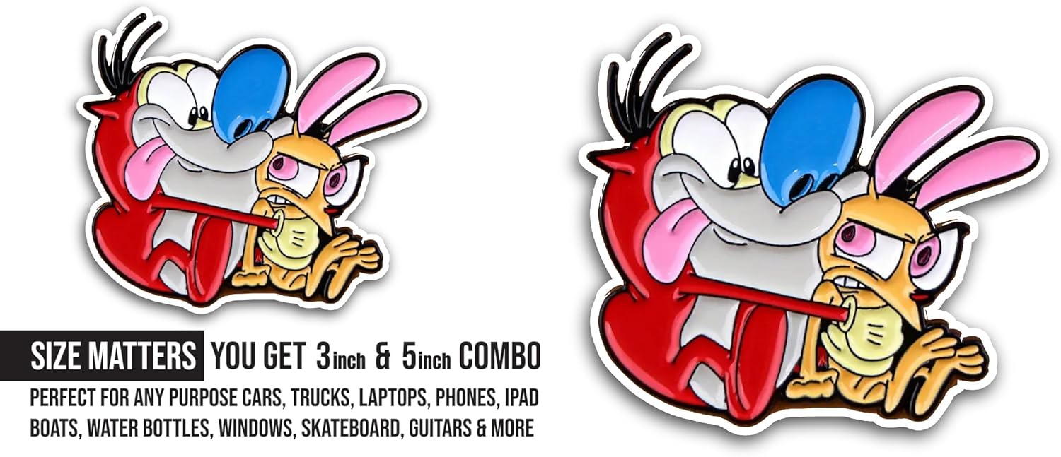 2 (Pieces) 3" and 5" Cartoon Characters Fighting Sticker, Waterproof Vinyl Decals for Many Purpose Like Cars, Trucks, Laptops, Phones, Windows and More