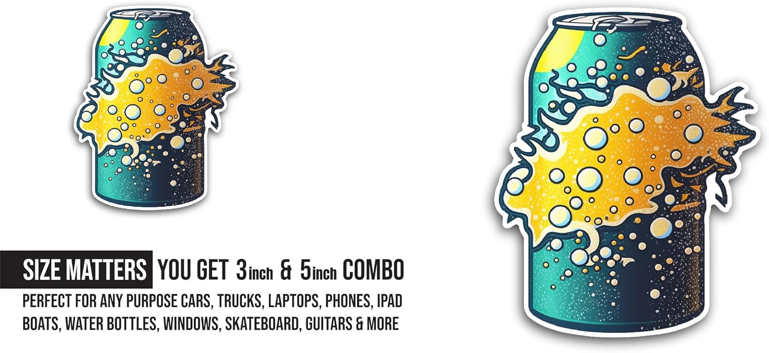 2 (Pieces) 3" and 5" Beer Can Sticker, Waterproof Vinyl Decals for Many Purpose Like Cars, Trucks, Laptops, Phones, Windows and More
