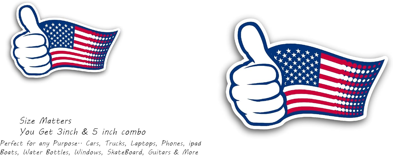 2 (Pieces) 3" and 5" USA Thumbs UP Sticker, Waterproof Vinyl Decals for Many Purpose Like Cars, Trucks, Laptops, Phones, Windows and More