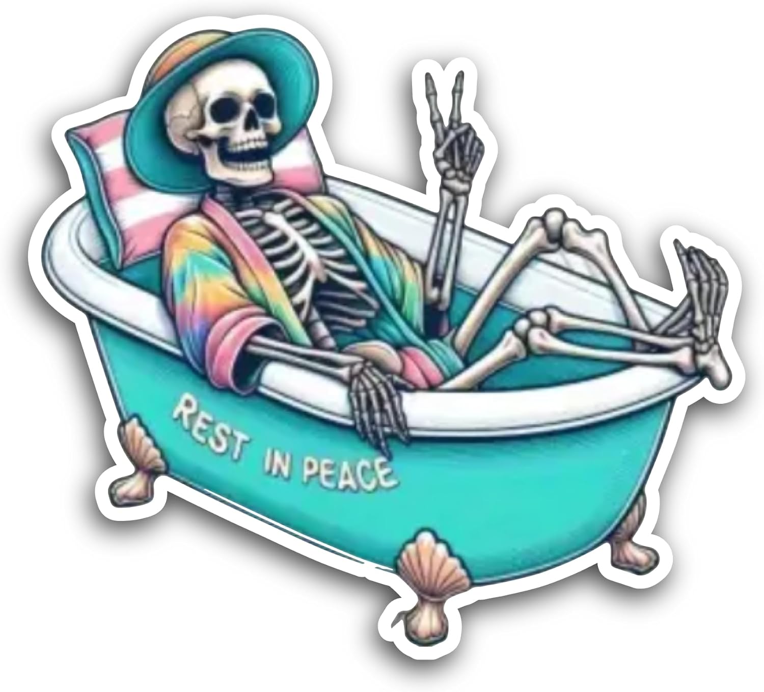 2 (Pieces) 3" and 5" Skeleton in The Bath Tub Sticker, Waterproof Vinyl Decals for Many Purpose Like Cars, Trucks, Laptops, Phones, Windows and More