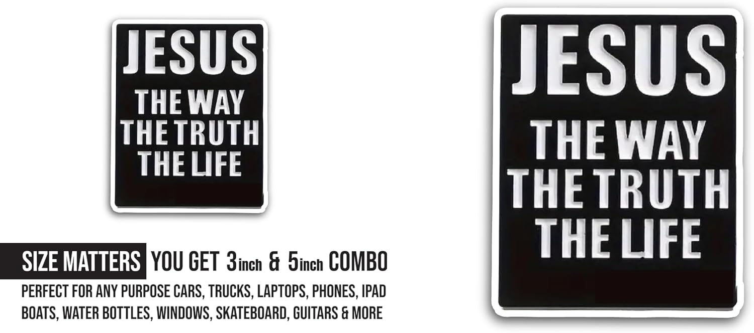2 (Pieces) 3" and 5" Jesus The Way The Truth Sticker, Waterproof Vinyl Decals for Many Purpose Like Cars, Trucks, Laptops, Phones, Windows and More