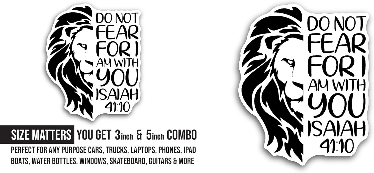 2 (Pieces) 3" and 5" Do Not Fear for I Am with You Sticker, Waterproof Vinyl Decals for Many Purpose Like Cars, Trucks, Laptops, Phones, Windows and More