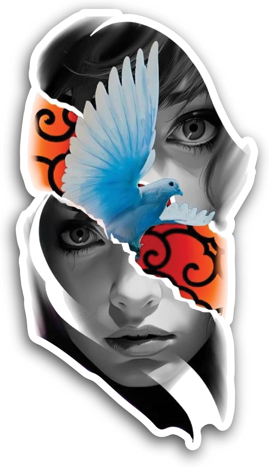 2 (Pieces) 3" and 5" Black and White Women Portrait Sticker, Waterproof Vinyl Decals for Many Purpose Like Cars, Trucks, Laptops, Phones, Windows and More