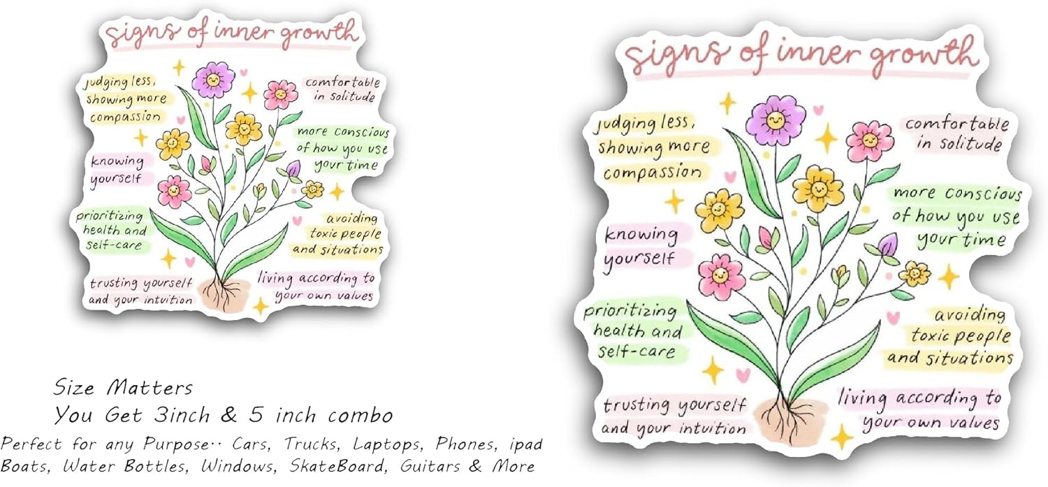 2 (Pieces) 3" and 5" Self Care Texts Sticker, Waterproof Vinyl Decals for Many Purpose Like Cars, Trucks, Laptops, Phones, Windows and More