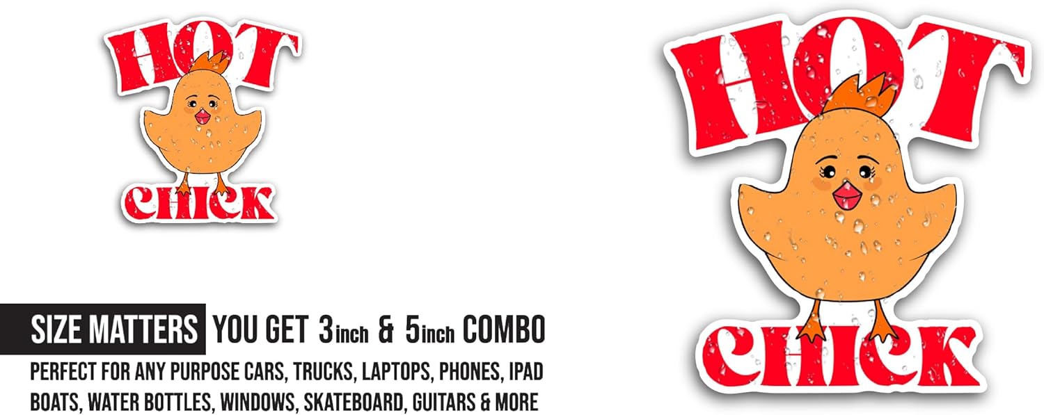 2 (Pieces) 3" and 5" Hot Chick Sticker, Waterproof Vinyl Decals for Many Purpose Like Cars, Trucks, Laptops, Phones, Windows and More