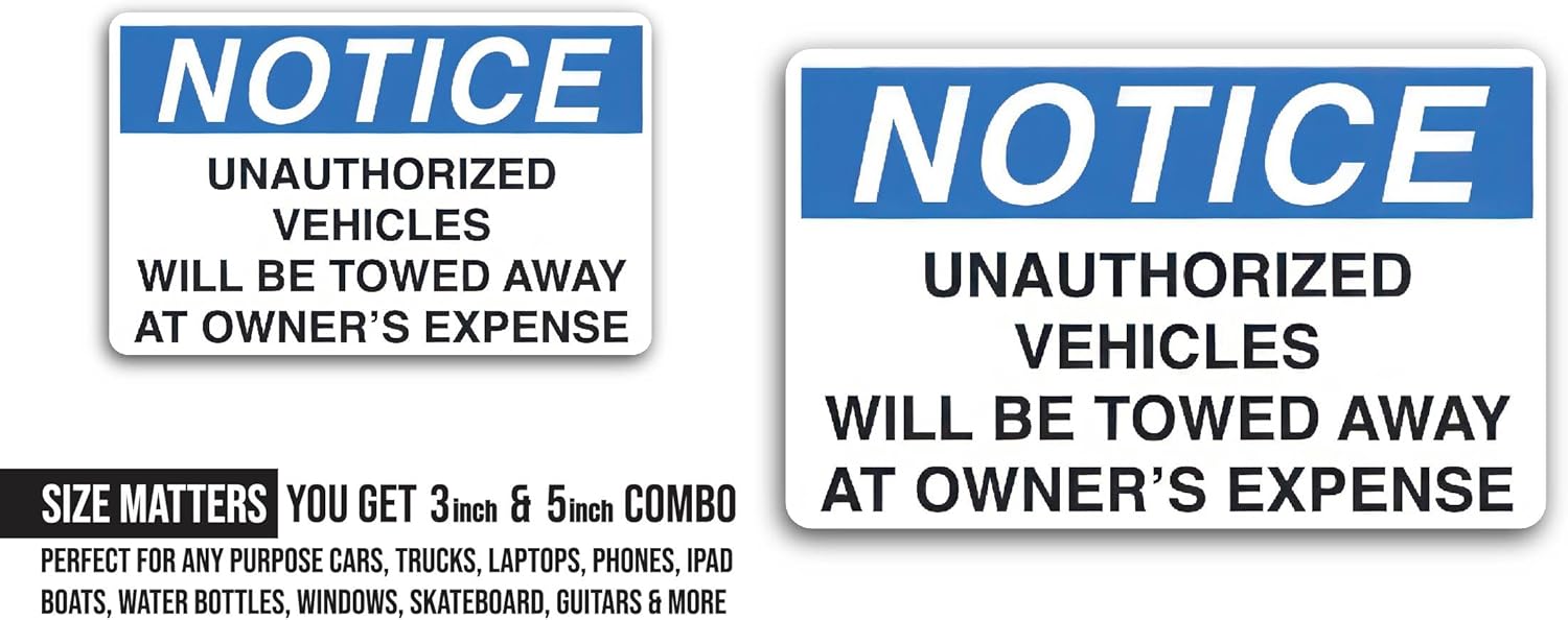2 (Pieces) 3" and 5" Unauthorized Vehicles Decal Sticker, Waterproof Vinyl Decals for Many Purpose Like Cars, Trucks, Laptops, Phones, Windows and More