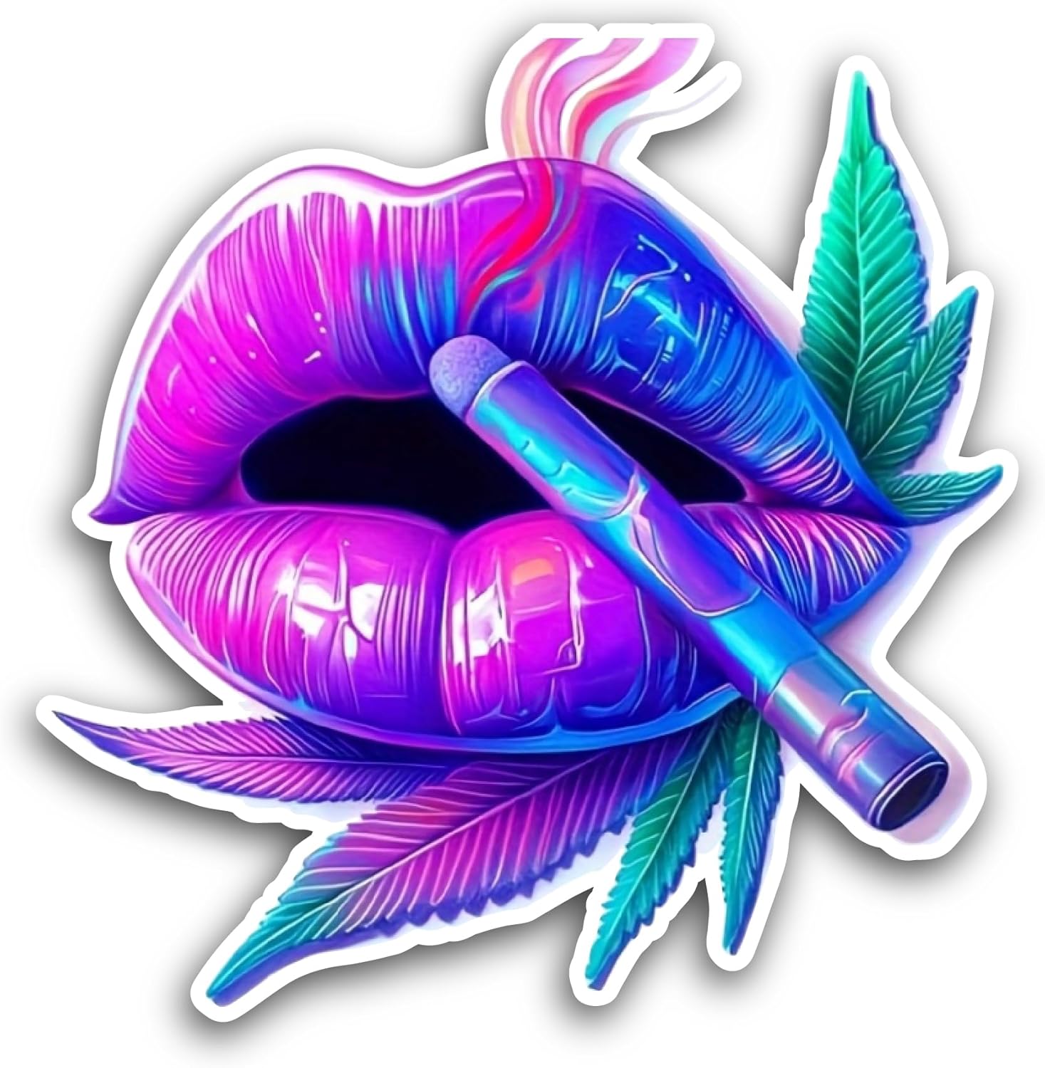2 (Pieces) 3" and 5" Psychedelic Stoner Lips Sticker, Waterproof Vinyl Decals for Many Purpose Like Cars, Trucks, Laptops, Phones, Windows and More