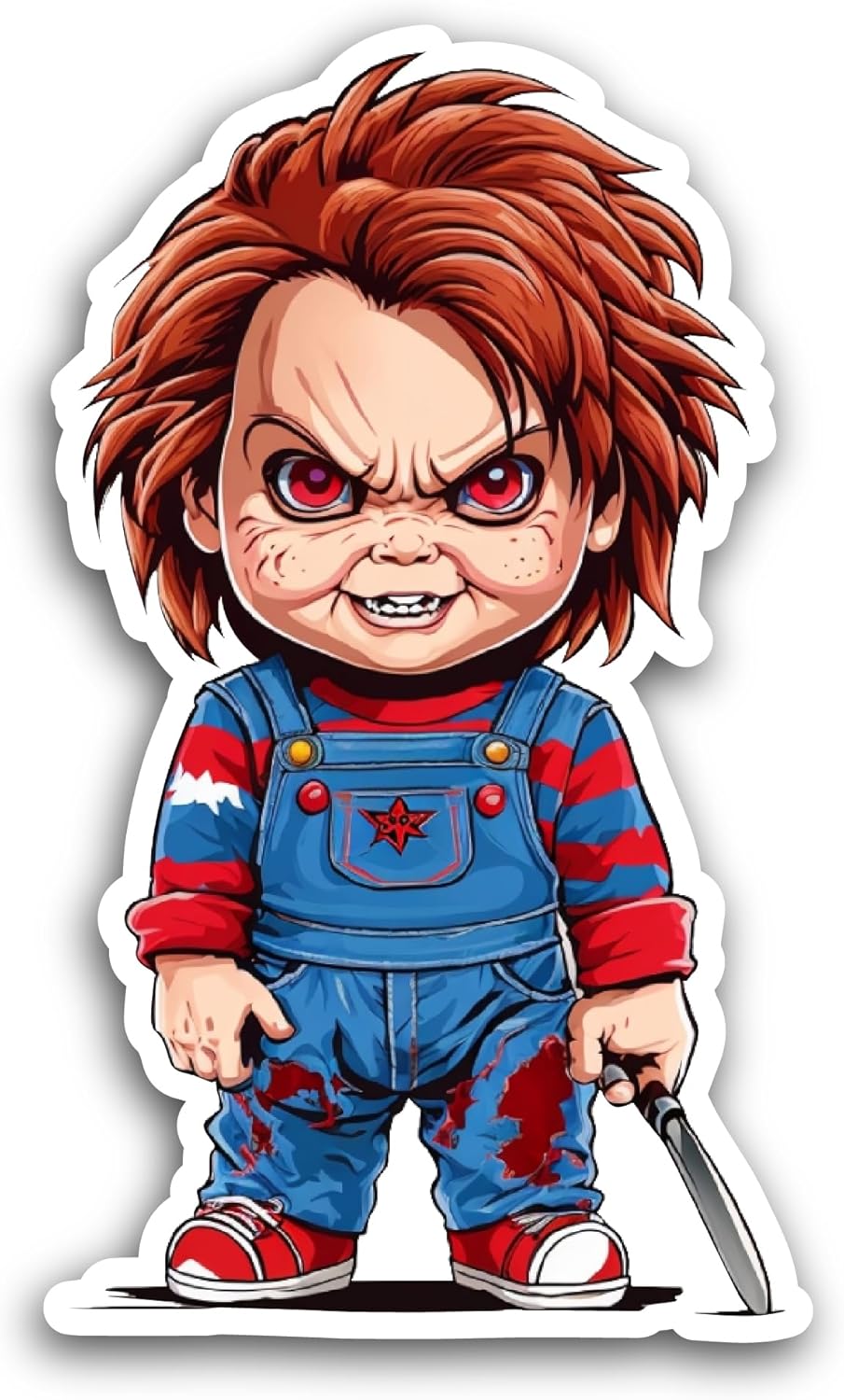 2 (Pieces) 3" and 5" Horror Doll with Knife Sticker, Waterproof Vinyl Decals for Many Purpose Like Cars, Trucks, Laptops, Phones, Windows and More