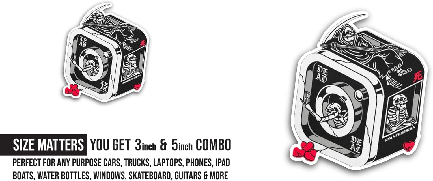 2 (Pieces) 3" and 5" Skeletons Sticker, Waterproof Vinyl Decals for Many Purpose Like Cars, Trucks, Laptops, Phones, Windows and More