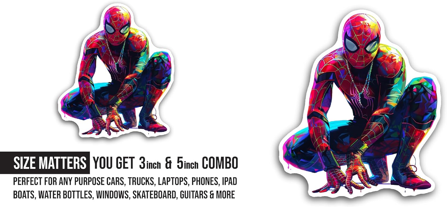 2 (Pieces) 3" and 5" Spiderman Sticker, Waterproof Vinyl Decals for Many Purpose Like Cars, Trucks, Laptops, Phones, Windows and More