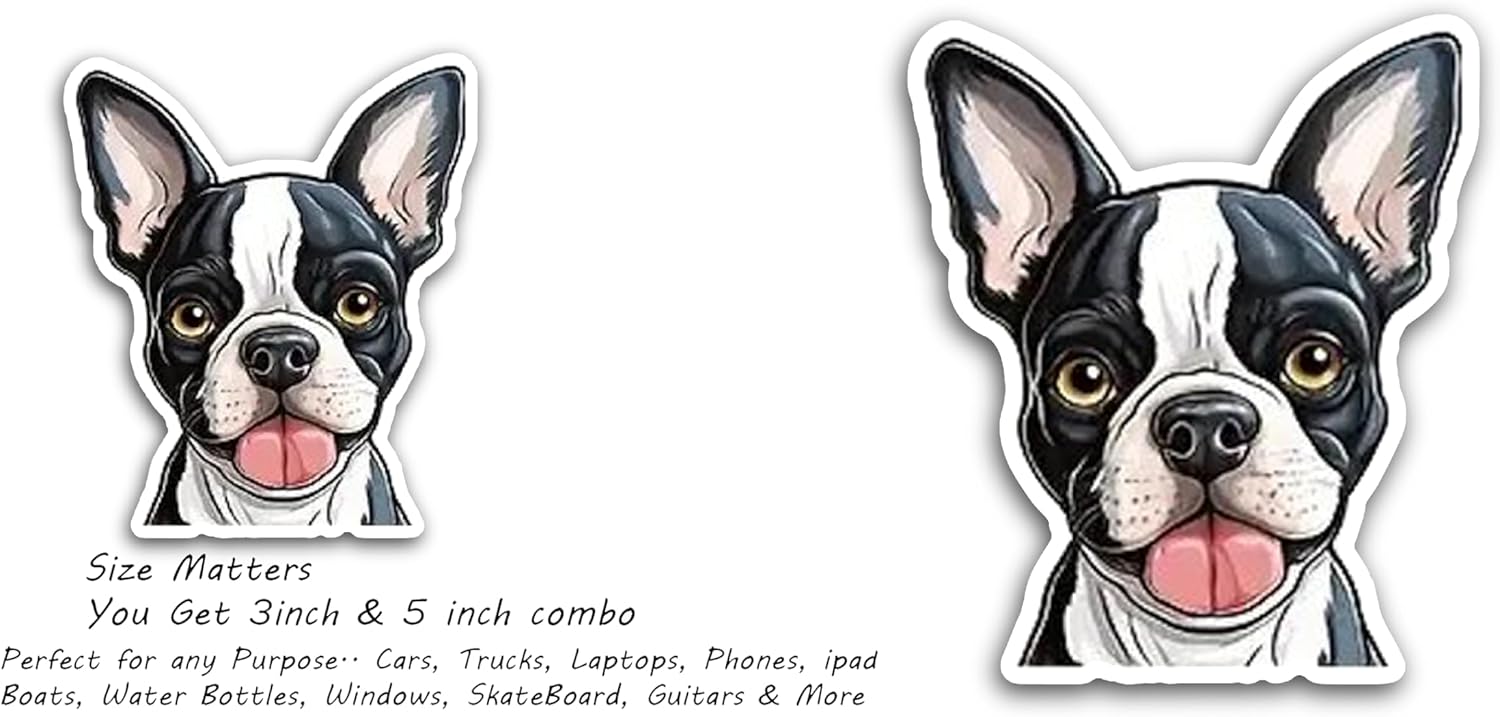 2 (Pieces) 3" and 5" Cartoon Black and White Dog Decal Sticker, Waterproof Vinyl Decals for Many Purpose Like Cars, Trucks, Laptops, Phones, Windows and More