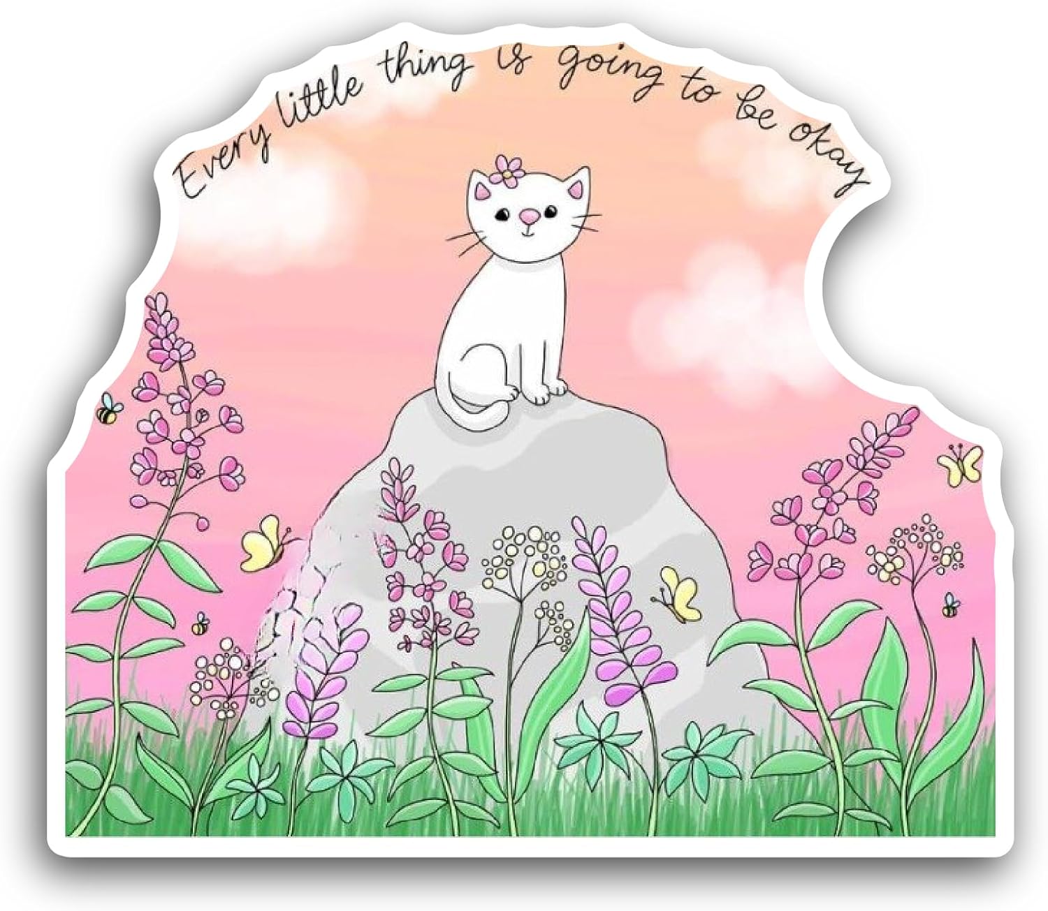 2 (Pieces) 3" and 5" Cat Sitting On A Rock Sticker, Waterproof Vinyl Decals for Many Purpose Like Cars, Trucks, Laptops, Phones, Windows and More
