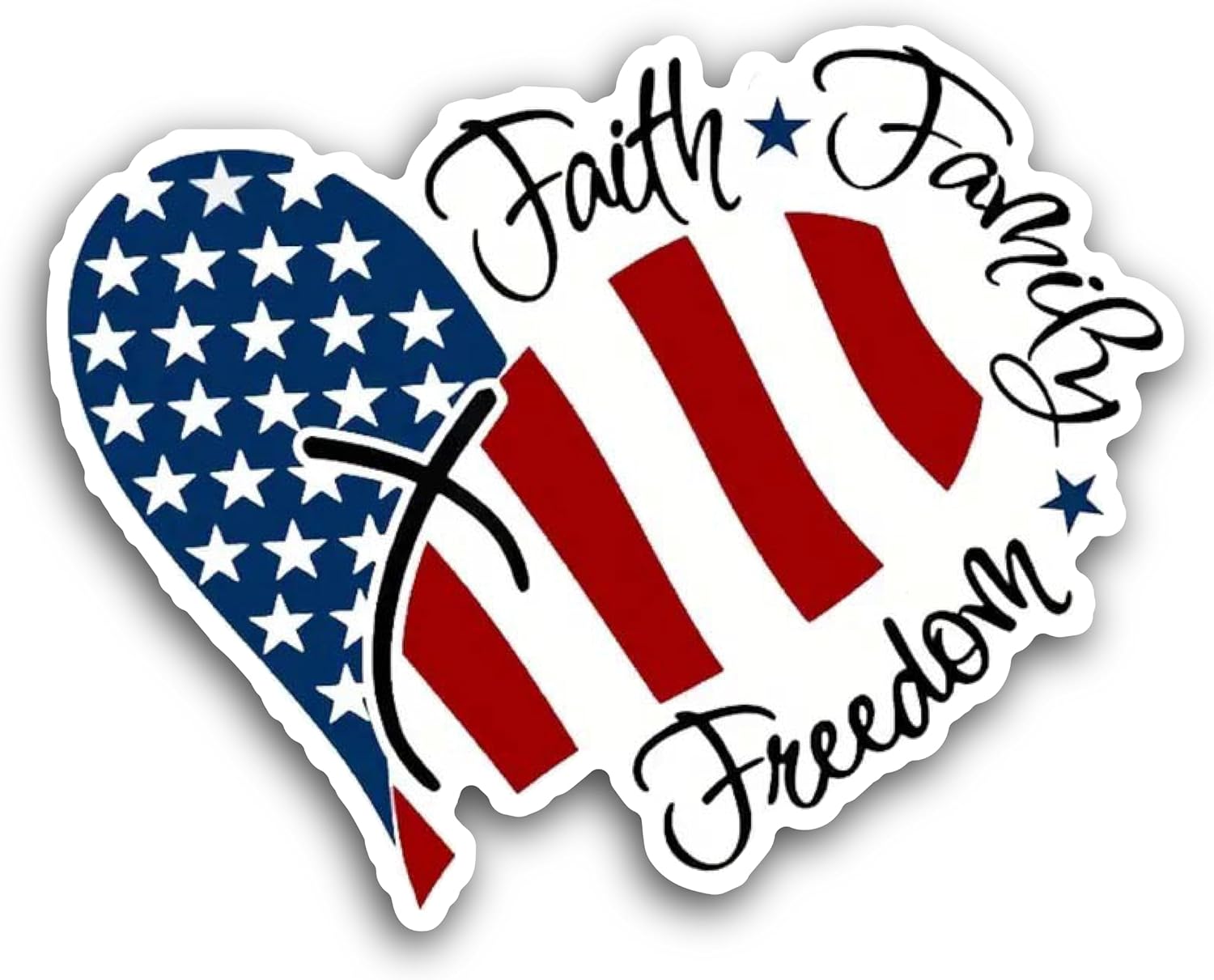 2 (Pieces) 3" and 5" Heart with Faith Family Freedom Decal Sticker, Waterproof Vinyl Decals for Many Purpose Like Cars, Trucks, Laptops, Phones, Windows and More