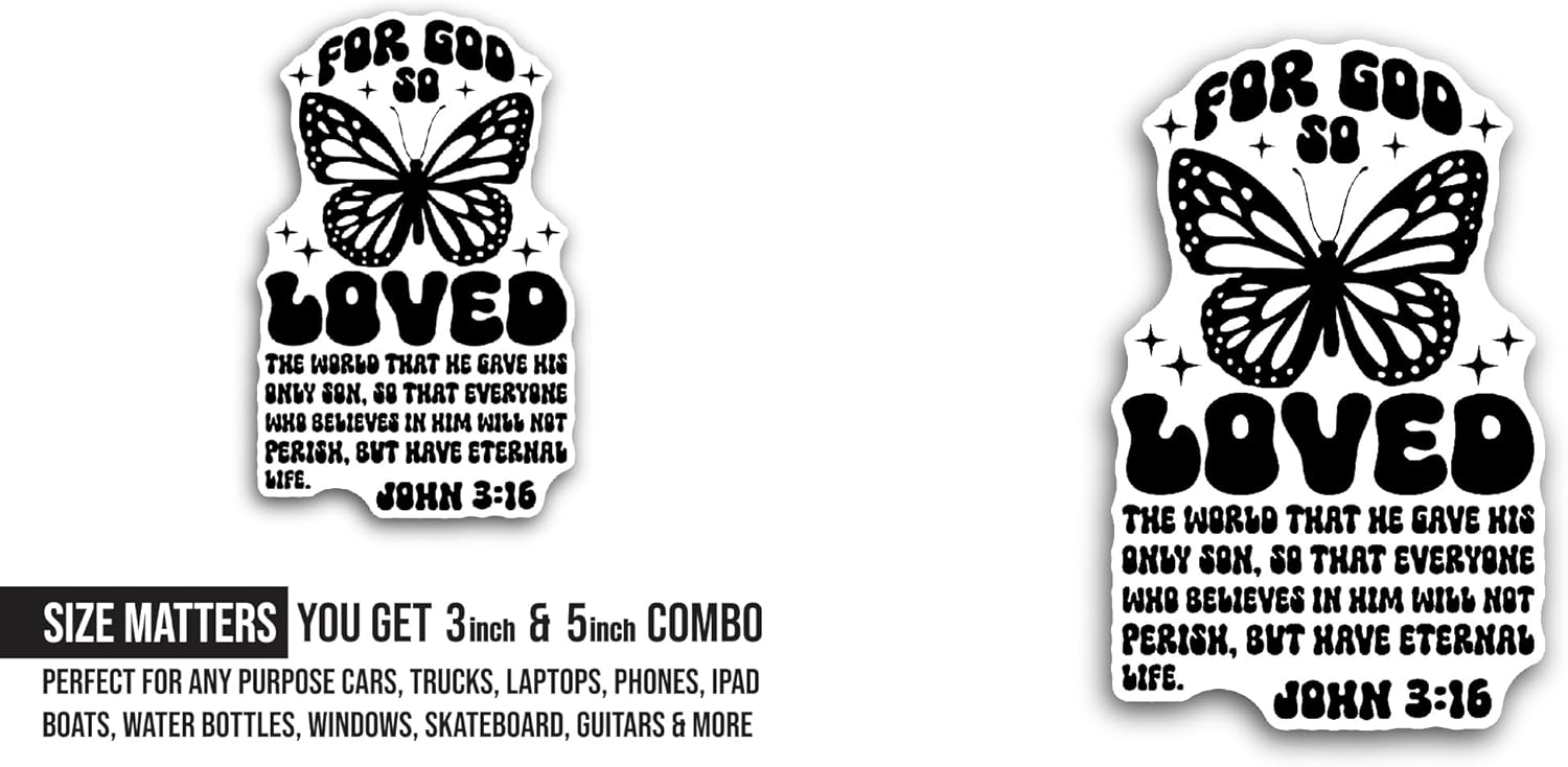 2 (Pieces) 3" and 5" for God So Loved Text Sticker, Waterproof Vinyl Decals for Many Purpose Like Cars, Trucks, Laptops, Phones, Windows and More