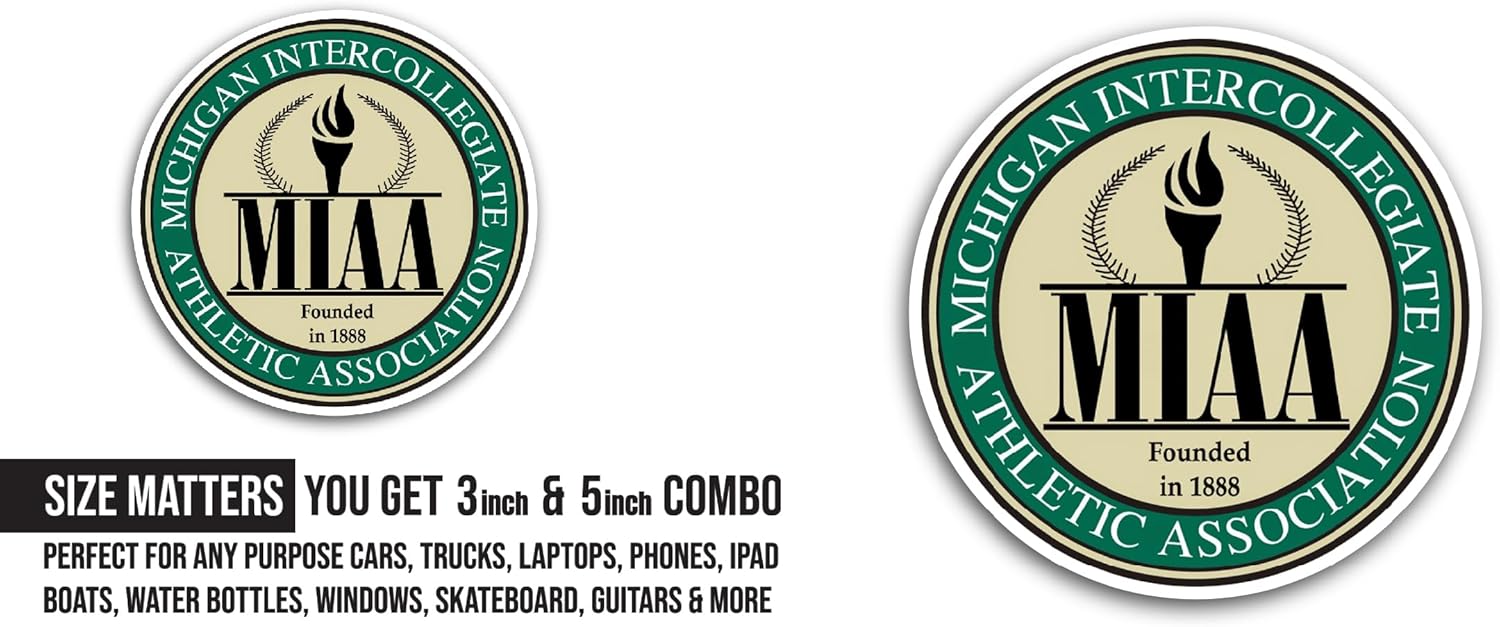 2 (Pieces) 3" and 5" Michigan Interc0llegiate Athletic Association Sticker, Waterproof Vinyl Decals for Many Purpose Like Cars, Trucks, Laptops, Phones, Windows and More