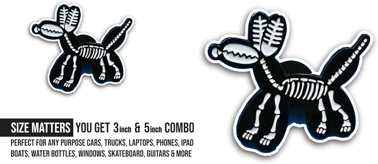 2 (Pieces) 3" and 5" Dog Skeleton Sticker, Waterproof Vinyl Decals for Many Purpose Like Cars, Trucks, Laptops, Phones, Windows and More