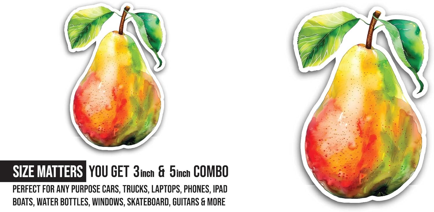 2 (Pieces) 3" and 5" Pear Sticker, Waterproof Vinyl Decals for Many Purpose Like Cars, Trucks, Laptops, Phones, Windows and More