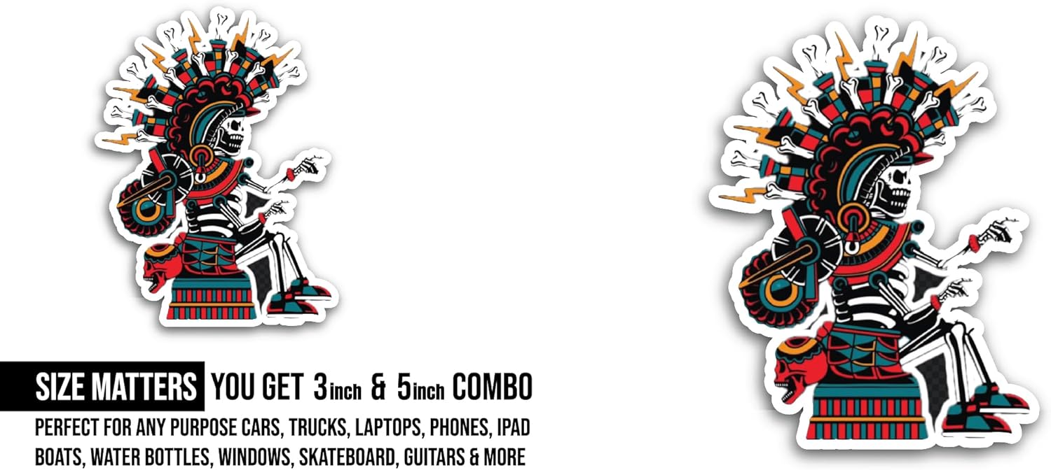 2 (Pieces) 3" and 5" Colorful Skeleton Sticker, Waterproof Vinyl Decals for Many Purpose Like Cars, Trucks, Laptops, Phones, Windows and More