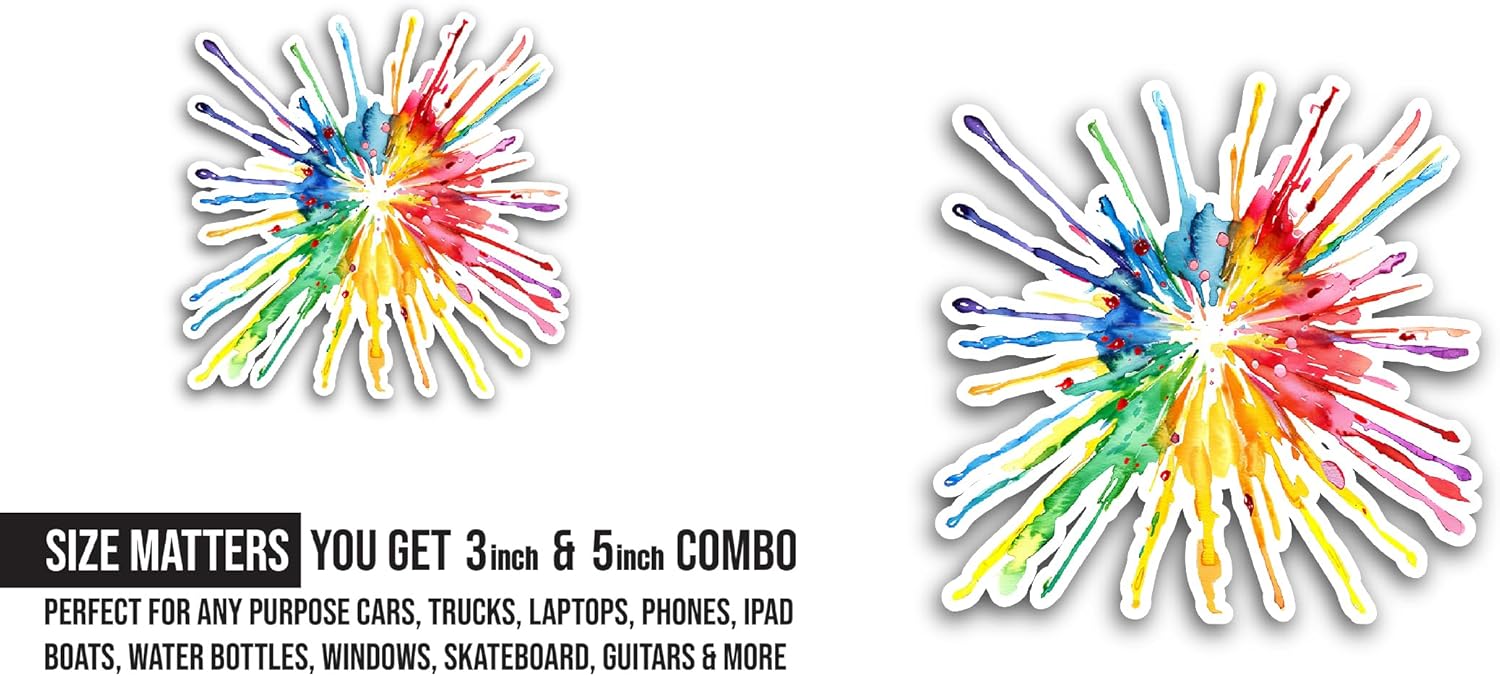 2 (Pieces) 3" and 5" Rainbow Color Splash Sticker, Waterproof Vinyl Decals for Many Purpose Like Cars, Trucks, Laptops, Phones, Windows and More