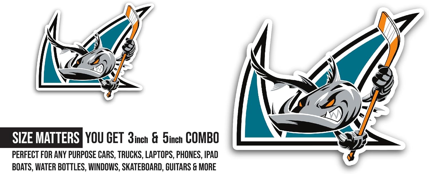 2 (Pieces) 3" and 5" San J0se Barracuda Sharks Sticker, Waterproof Vinyl Decals for Many Purpose Like Cars, Trucks, Laptops, Phones, Windows and More