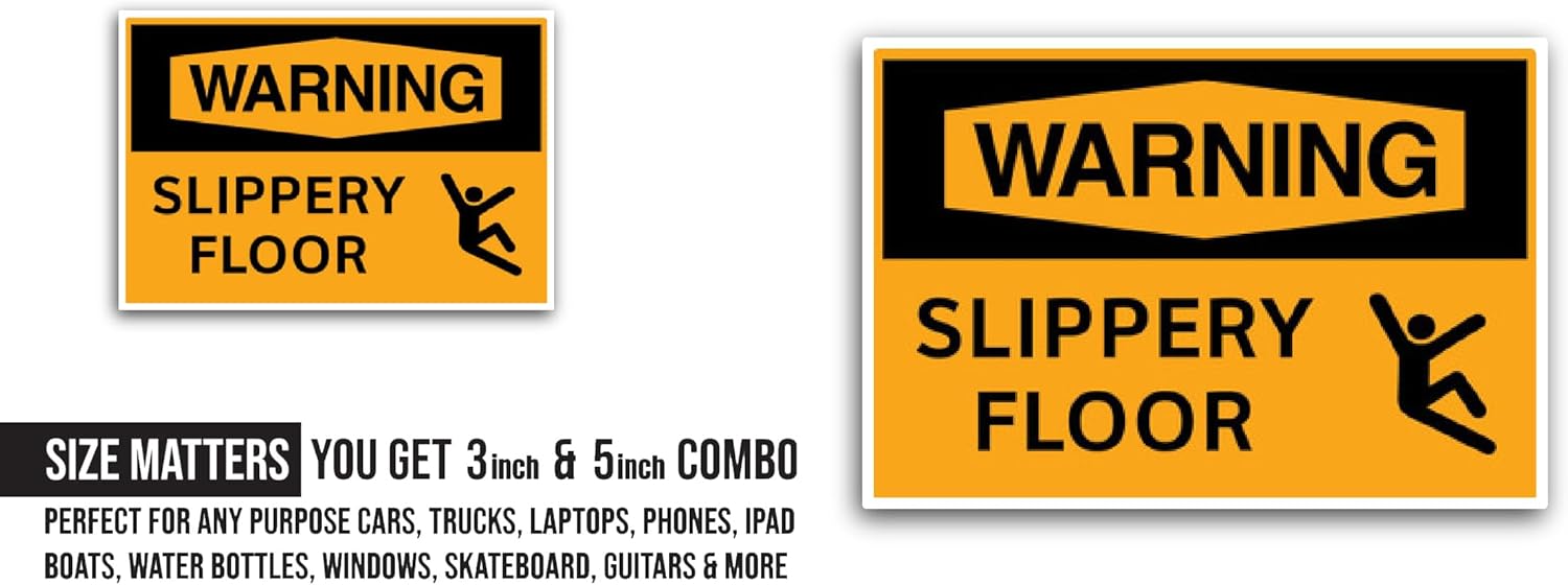 2 (Pieces) 3" and 5" Warning Floor Slippery Sticker, Waterproof Vinyl Decals for Many Purpose Like Cars, Trucks, Laptops, Phones, Windows and More