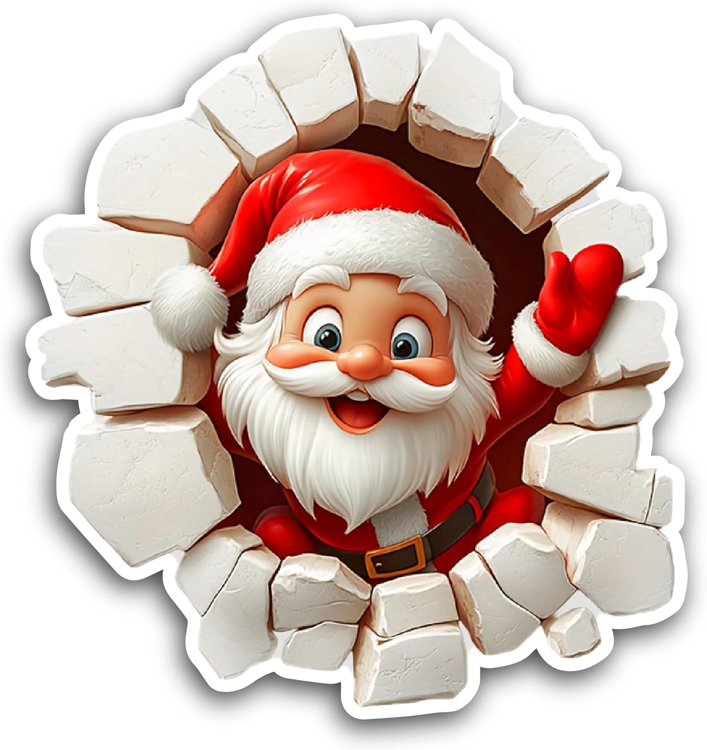 2 (Pieces) 3" and 5" Santa Breaking Through A Hole Sticker, Waterproof Vinyl Decals for Many Purpose Like Cars, Trucks, Laptops, Phones, Windows and More