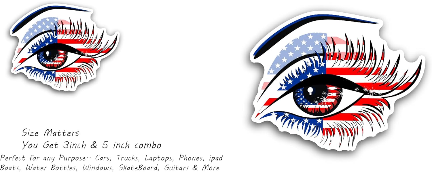 2 (Pieces) 3" and 5" USA Eye Flag Sticker, Waterproof Vinyl Decals for Many Purpose Like Cars, Trucks, Laptops, Phones, Windows and More