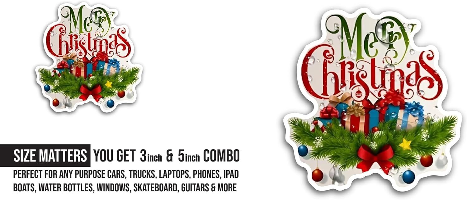 2 (Pieces) 3" and 5" Christmas Wishes Sticker, Waterproof Vinyl Decals for Many Purpose Like Cars, Trucks, Laptops, Phones, Windows and More