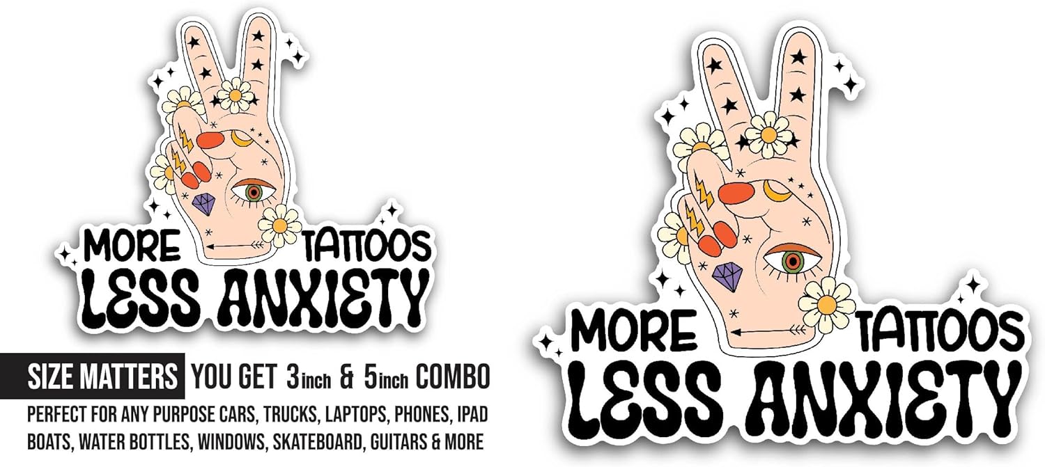 2 (Pieces) 3" and 5" More Tattoos Sticker, Waterproof Vinyl Decals for Many Purpose Like Cars, Trucks, Laptops, Phones, Windows and More
