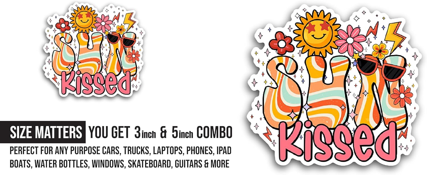 2 (Pieces) 3" and 5'' Sun Kissed Sticker, Waterproof Vinyl Decals for Many Purpose Like Cars, Trucks, Laptops, Phones, Windows and More