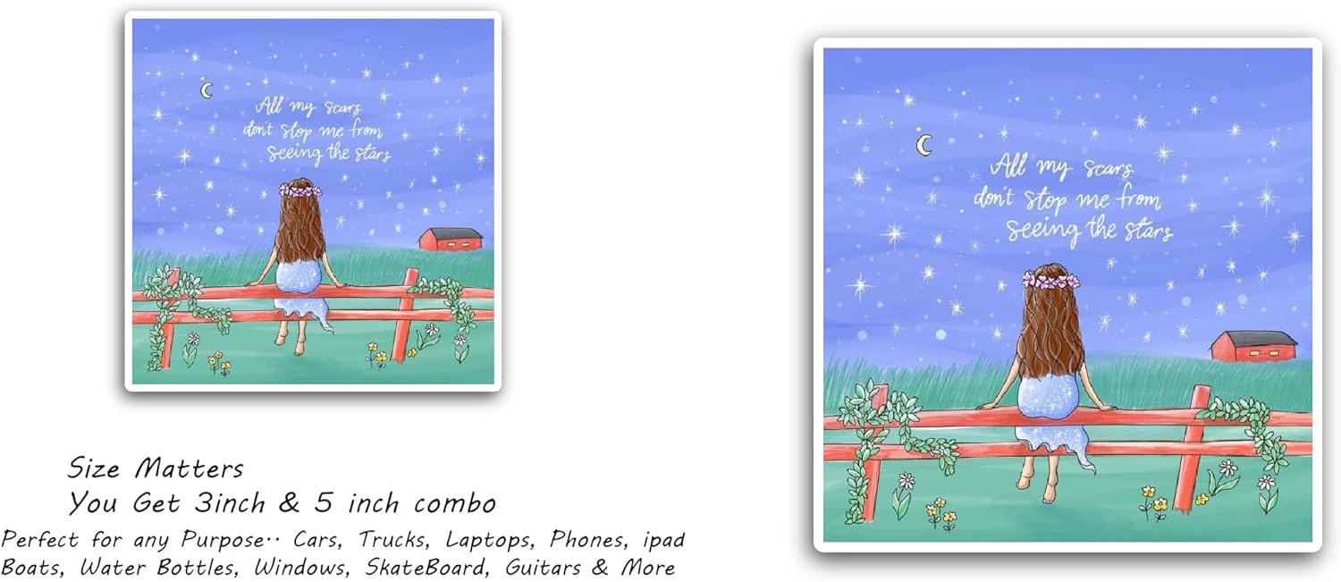 2 (Pieces) 3" and 5" Girl Watching Night Sky Sticker, Waterproof Vinyl Decals for Many Purpose Like Cars, Trucks, Laptops, Phones, Windows and More