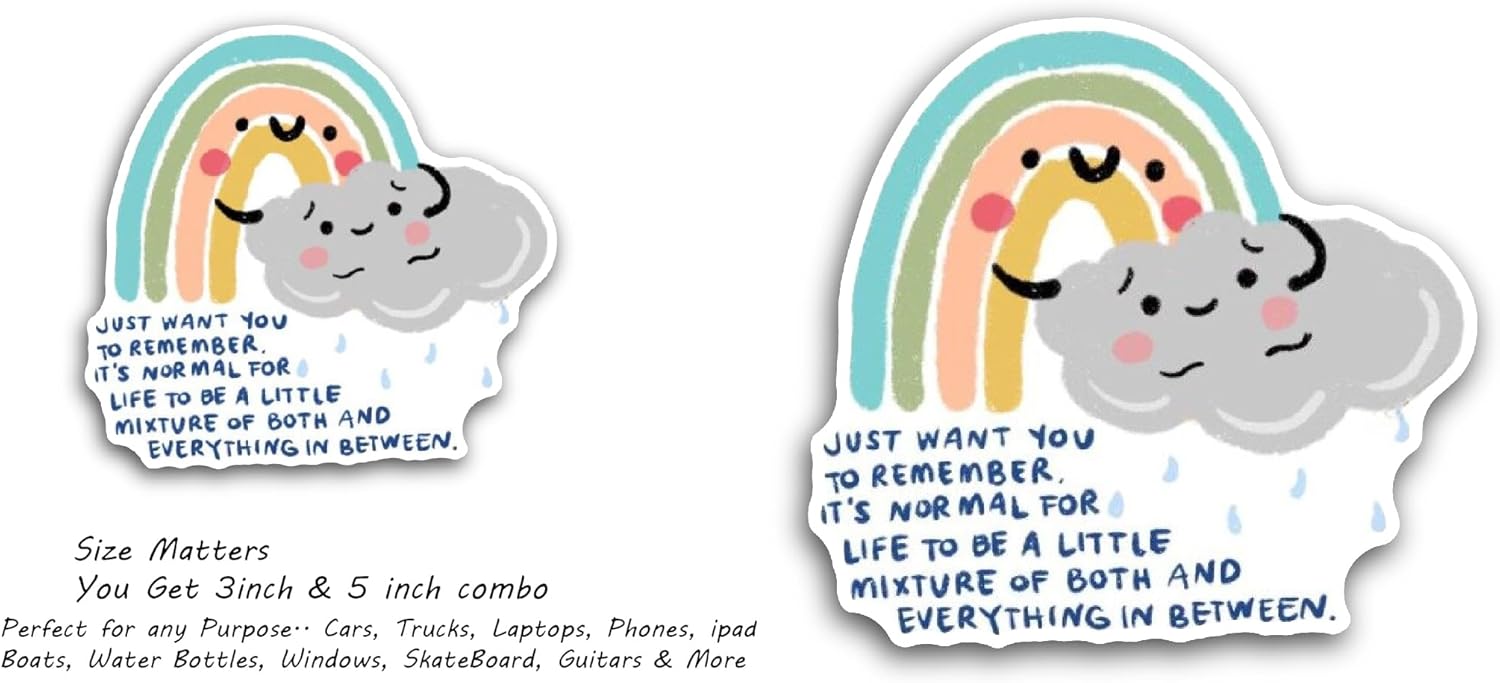 2 (Pieces) 3" and 5" Rainbow with A Cloud Sticker, Waterproof Vinyl Decals for Many Purpose Like Cars, Trucks, Laptops, Phones, Windows and More