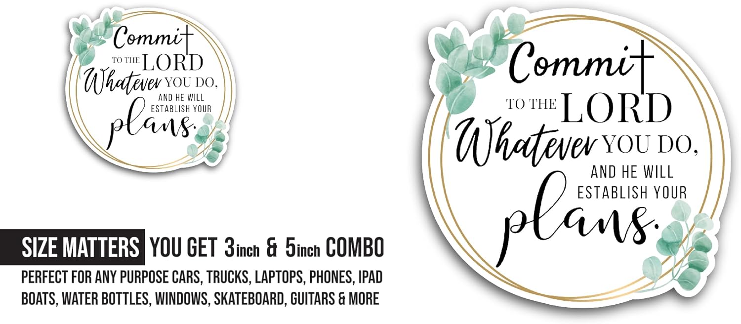 2 (Pieces) 3" and 5" Commit to The Lord Sticker, Waterproof Vinyl Decals for Many Purpose Like Cars, Trucks, Laptops, Phones, Windows and More