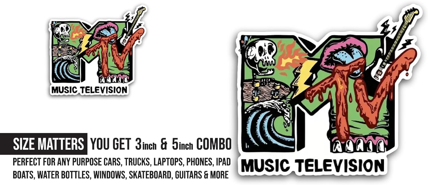 2 (Pieces) 3" and 5" Retro MTV Music Television Sticker, Waterproof Vinyl Decals for Many Purpose Like Cars, Trucks, Laptops, Phones, Windows and More