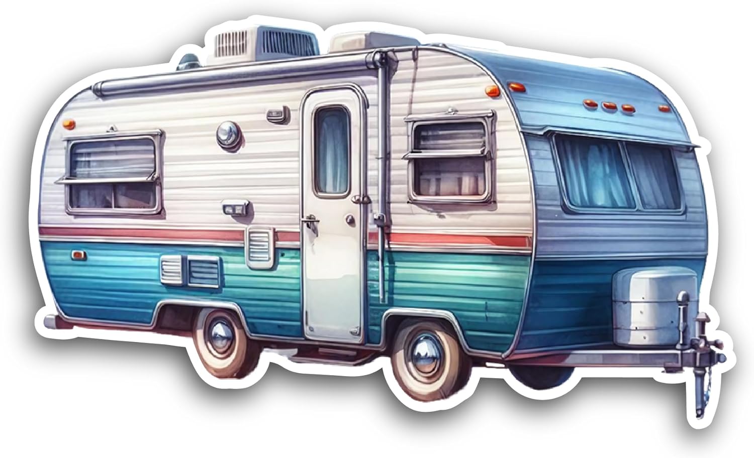 2 (Pieces) 3" and 5" Camping Caravan Sticker, Waterproof Vinyl Decals for Many Purpose Like Cars, Trucks, Laptops, Phones, Windows and More