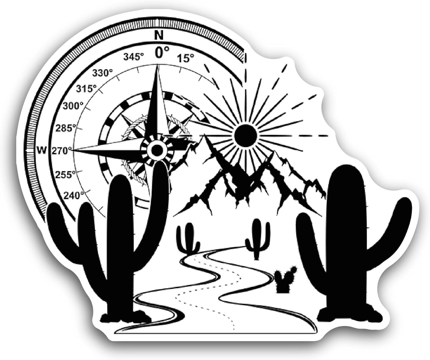 2 (Pieces) 3" and 5" Compass with Cactus Sticker, Waterproof Vinyl Decals for Many Purpose Like Cars, Trucks, Laptops, Phones, Windows and More