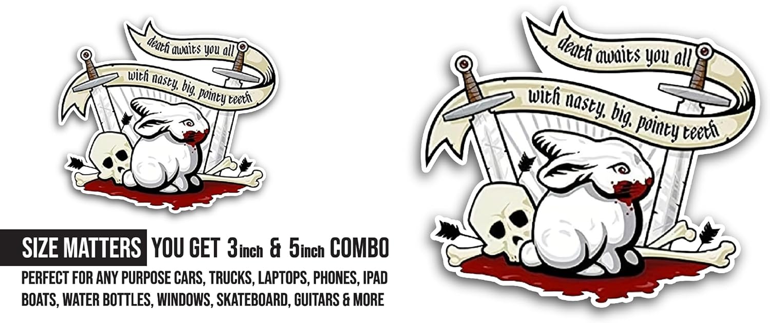 2 (Pieces) 3" and 5" Rabbit of Caerbann0g Sticker, Waterproof Vinyl Decals for Many Purpose Like Cars, Trucks, Laptops, Phones, Windows and More