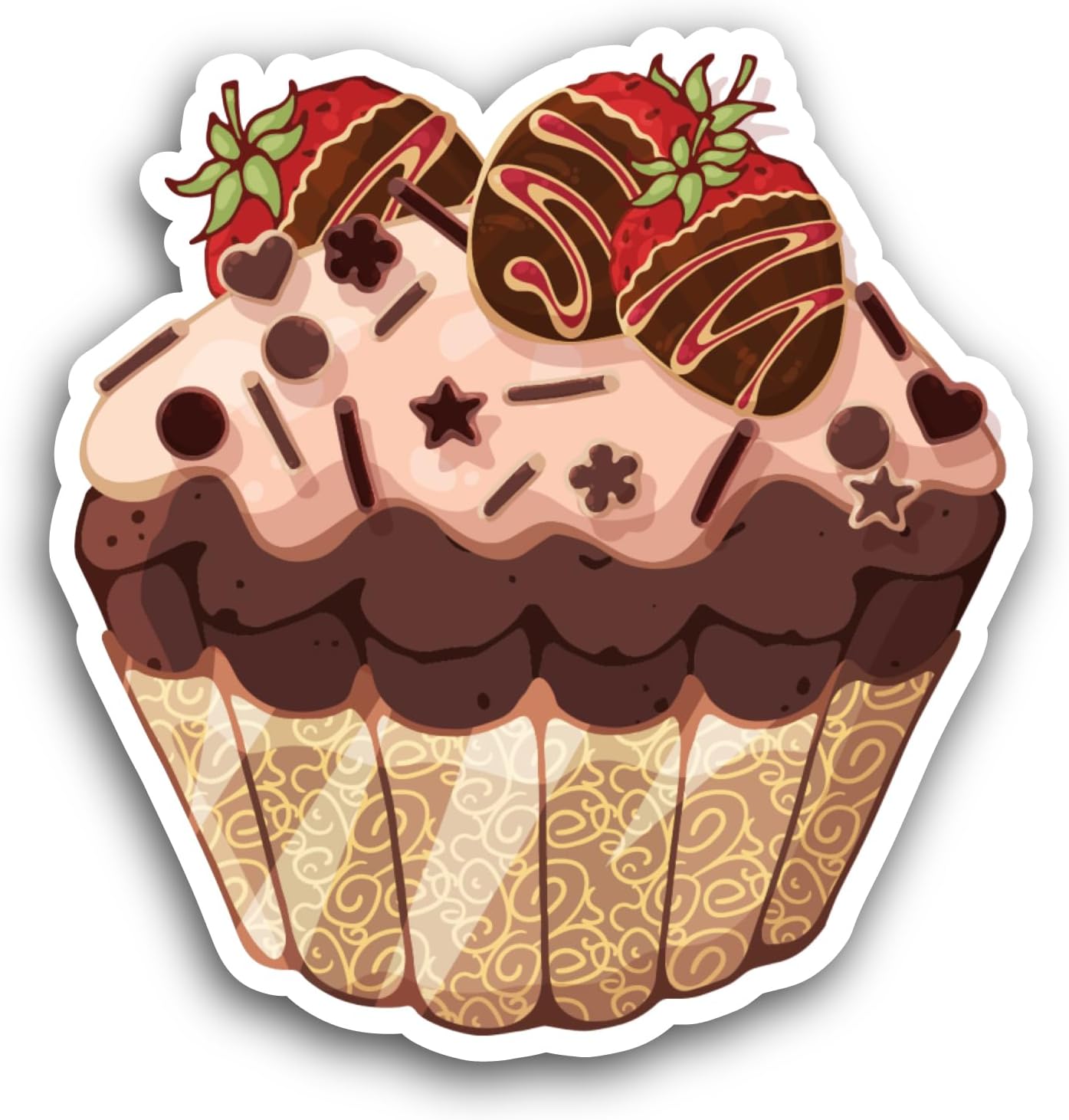 2 (Pieces) 3" and 5" Chocolate Cupcake with Strawberry Sticker, Waterproof Vinyl Decals for Many Purpose Like Cars, Trucks, Laptops, Phones, Windows and More